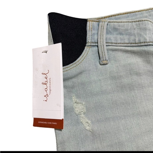 Isabel Maternity Size 2 Under Belly Maternity Light Wash Jean Midi Shorts NWT - Picture 4 of 6
